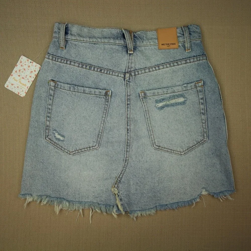 Free People We The Free Brea Cutoff Jean Mini Skirt Women's Sz 25 Button Fly NWT
